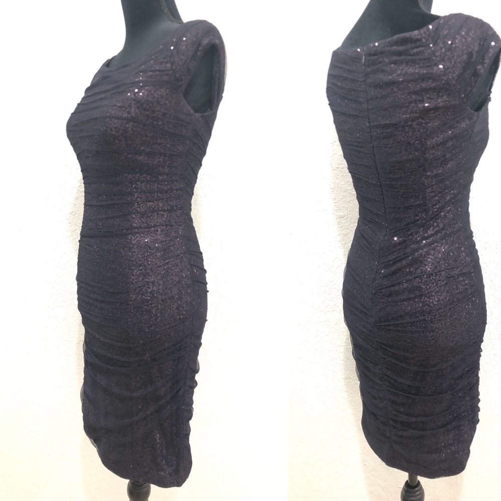 Lauren Ralph Lauren Black Sequin Ruched Sheath Dress
